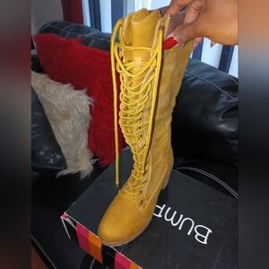 Women's Yellow Lace-Up Boots